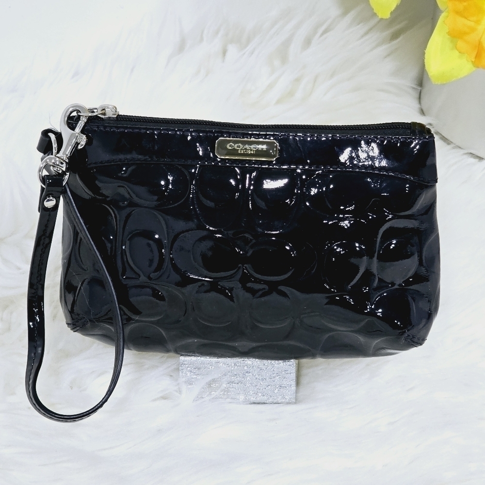 Coach black patent leather wristlet
